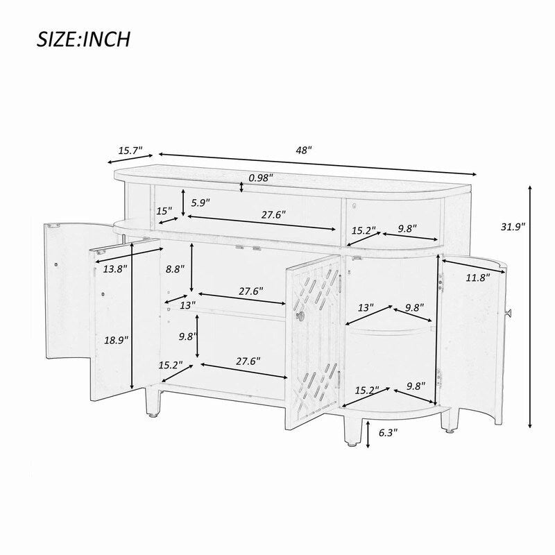 Meuble de rangement 48W avec quatre portes et étagères réglables - N/A