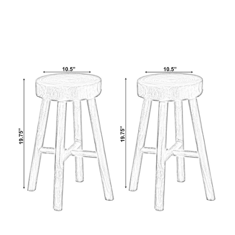 Tabourets rustiques en bois rond de style cabane en rondins - Lot de 2