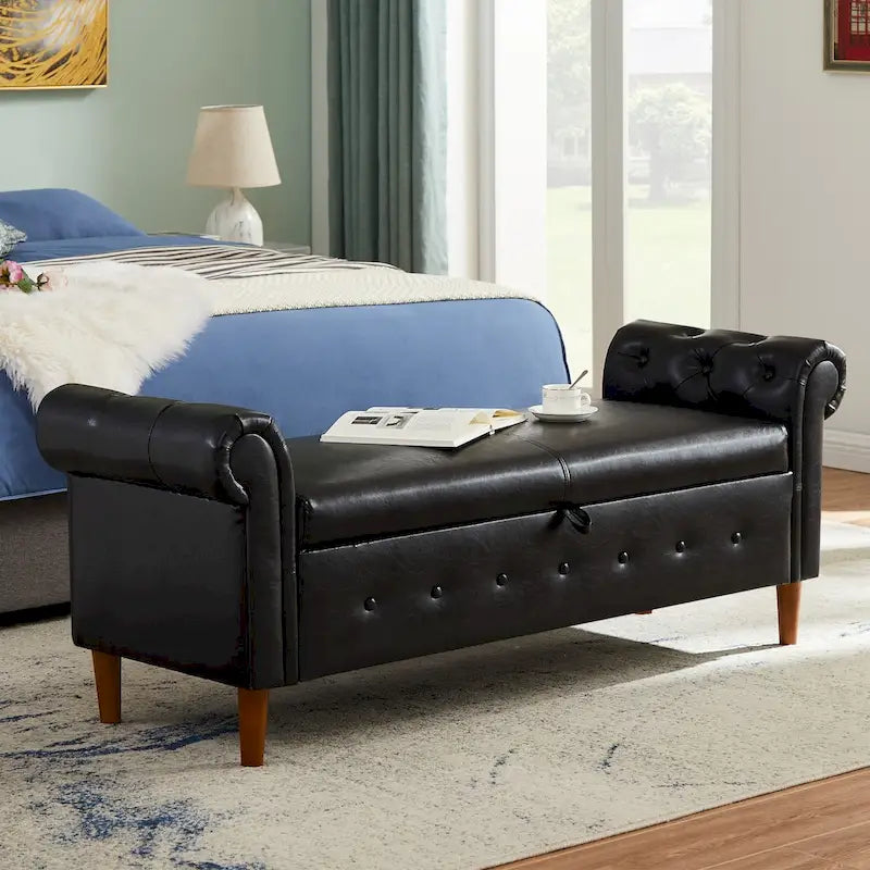 Banc ottoman à accoudoirs en cuir PU, banc capitonné, tabouret de canapé, banc repose-pieds pour entrée, salon et fenêtre