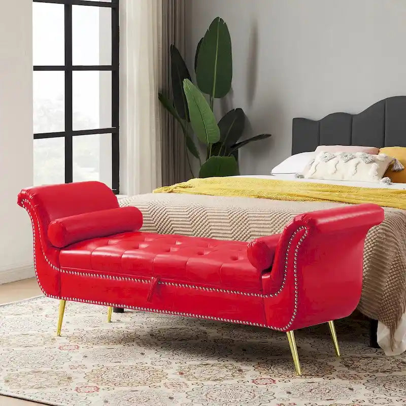 Banc ottoman à accoudoirs en cuir PU, banc capitonné, tabouret de canapé, banc repose-pieds pour entrée, salon et fenêtre