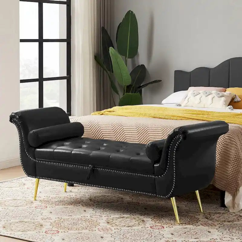 Banc ottoman à accoudoirs en cuir PU, banc capitonné, tabouret de canapé, banc repose-pieds pour entrée, salon et fenêtre