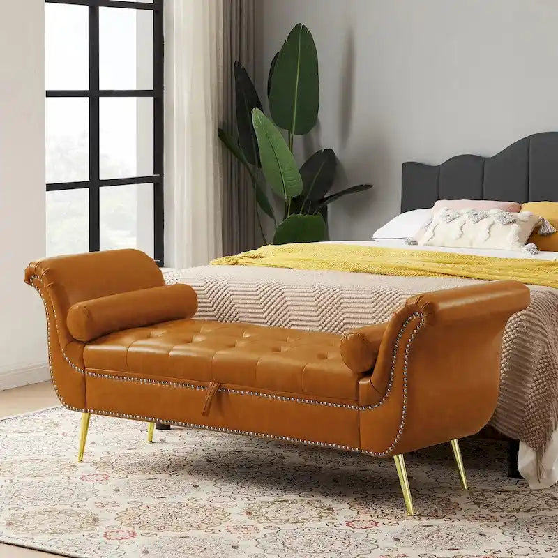 Banc ottoman à accoudoirs en cuir PU, banc capitonné, tabouret de canapé, banc repose-pieds pour entrée, salon et fenêtre