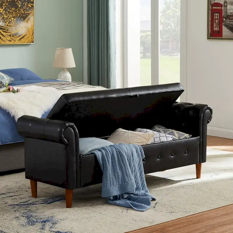 Banc ottoman à accoudoirs en cuir PU, banc capitonné, tabouret de canapé, banc repose-pieds pour entrée, salon et fenêtre