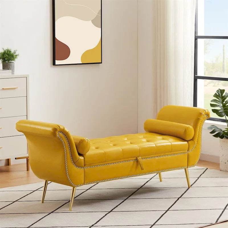 Banc ottoman à accoudoirs en cuir PU, banc capitonné, tabouret de canapé, banc repose-pieds pour entrée, salon et fenêtre