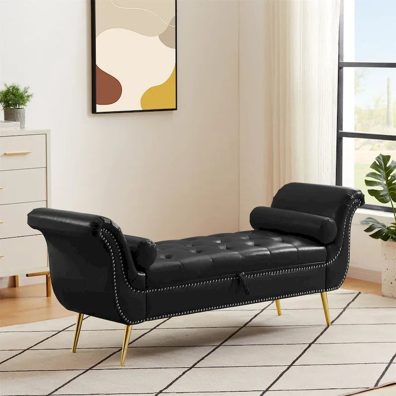 Banc ottoman à accoudoirs en cuir PU, banc capitonné, tabouret de canapé, banc repose-pieds pour entrée, salon et fenêtre
