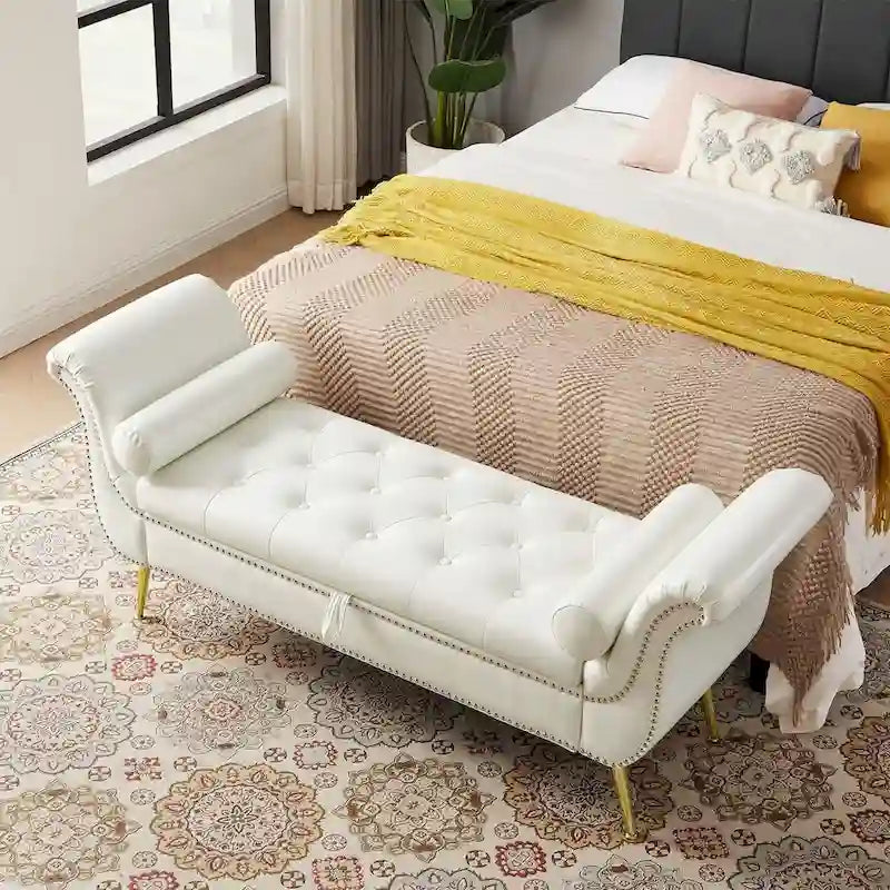 Banc ottoman à accoudoirs en cuir PU, banc capitonné, tabouret de canapé, banc repose-pieds pour entrée, salon et fenêtre
