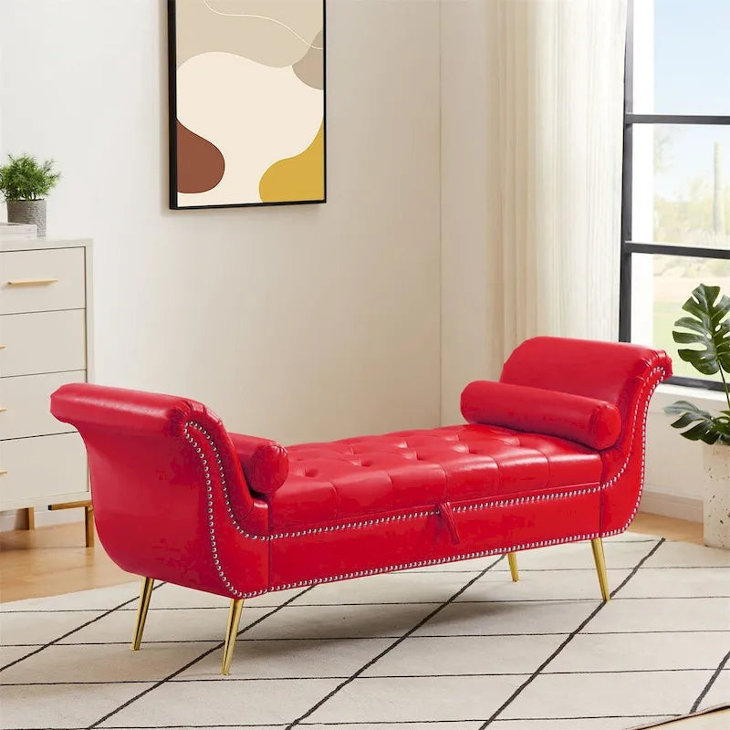 Banc ottoman à accoudoirs en cuir PU, banc capitonné, tabouret de canapé, banc repose-pieds pour entrée, salon et fenêtre