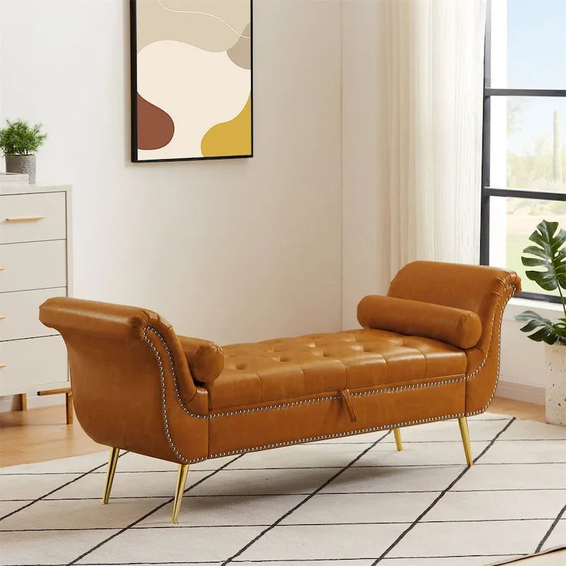 Banc ottoman à accoudoirs en cuir PU, banc capitonné, tabouret de canapé, banc repose-pieds pour entrée, salon et fenêtre