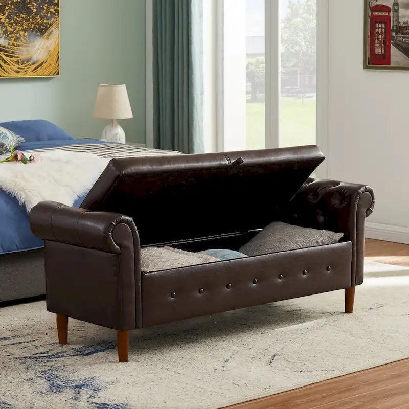 Banc ottoman à accoudoirs en cuir PU, banc capitonné, tabouret de canapé, banc repose-pieds pour entrée, salon et fenêtre