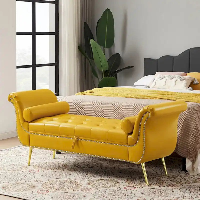 Banc ottoman à accoudoirs en cuir PU, banc capitonné, tabouret de canapé, banc repose-pieds pour entrée, salon et fenêtre