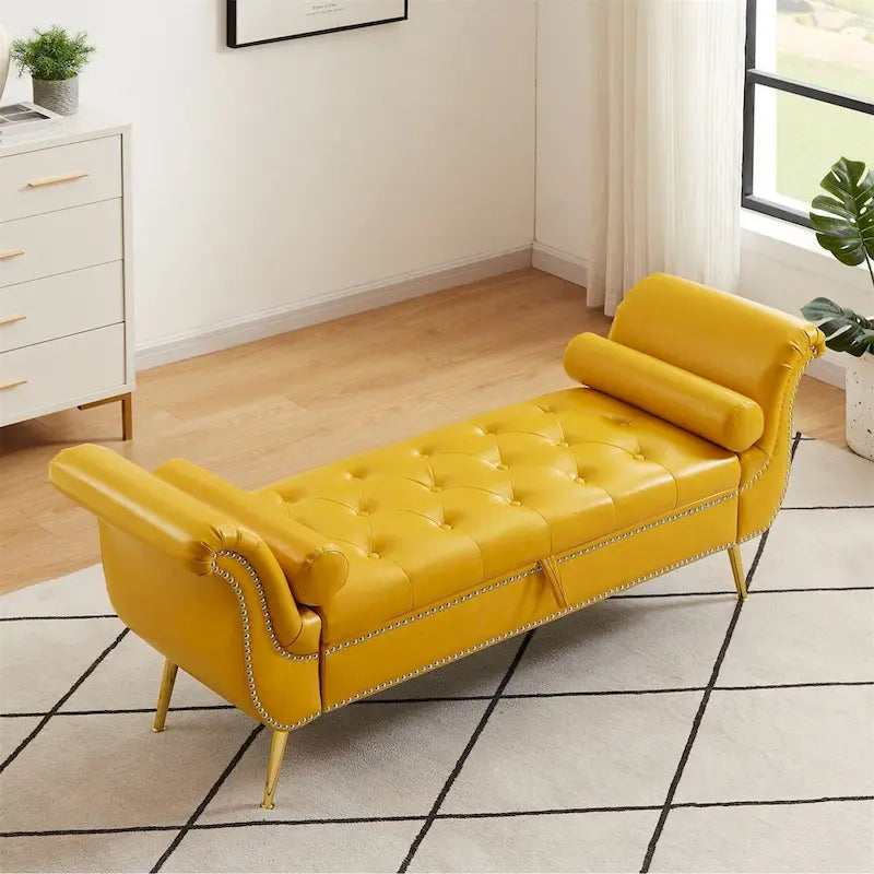 Banc ottoman à accoudoirs en cuir PU, banc capitonné, tabouret de canapé, banc repose-pieds pour entrée, salon et fenêtre