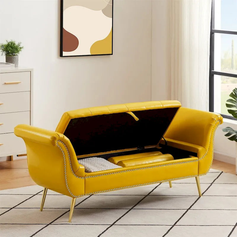 Banc ottoman à accoudoirs en cuir PU, banc capitonné, tabouret de canapé, banc repose-pieds pour entrée, salon et fenêtre
