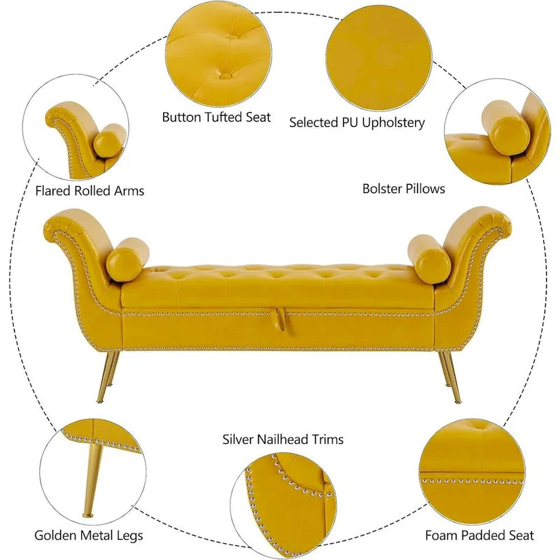 Banc ottoman à accoudoirs en cuir PU, banc capitonné, tabouret de canapé, banc repose-pieds pour entrée, salon et fenêtre