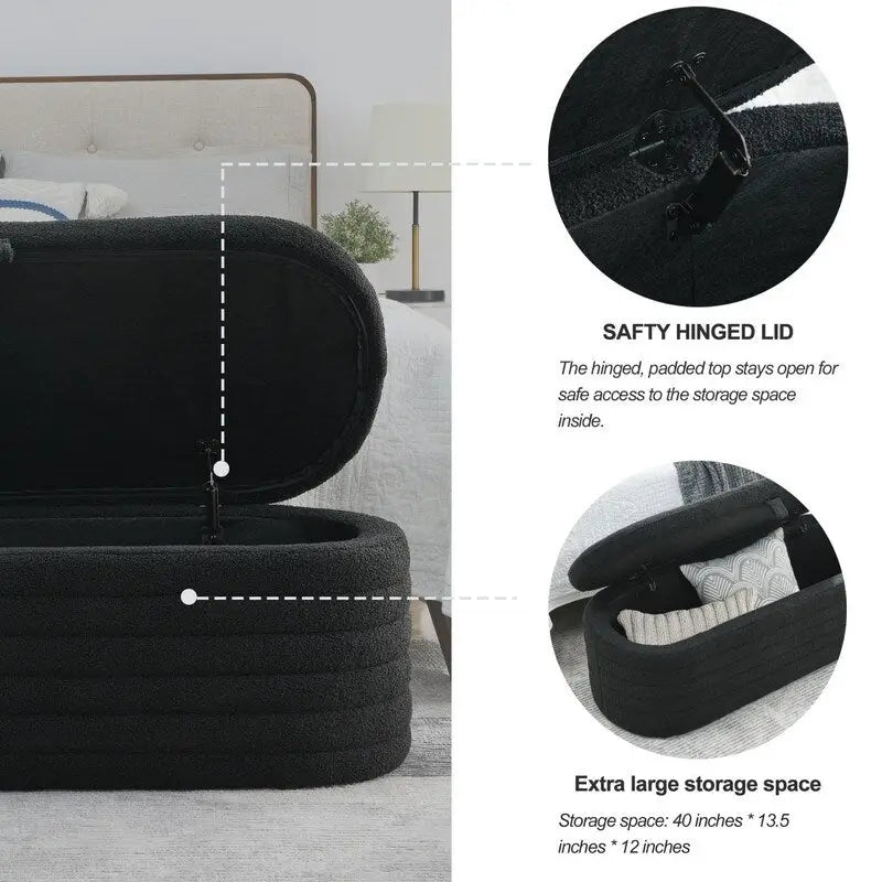 Banc de rangement ottoman en tissu rembourré de 45,5 L