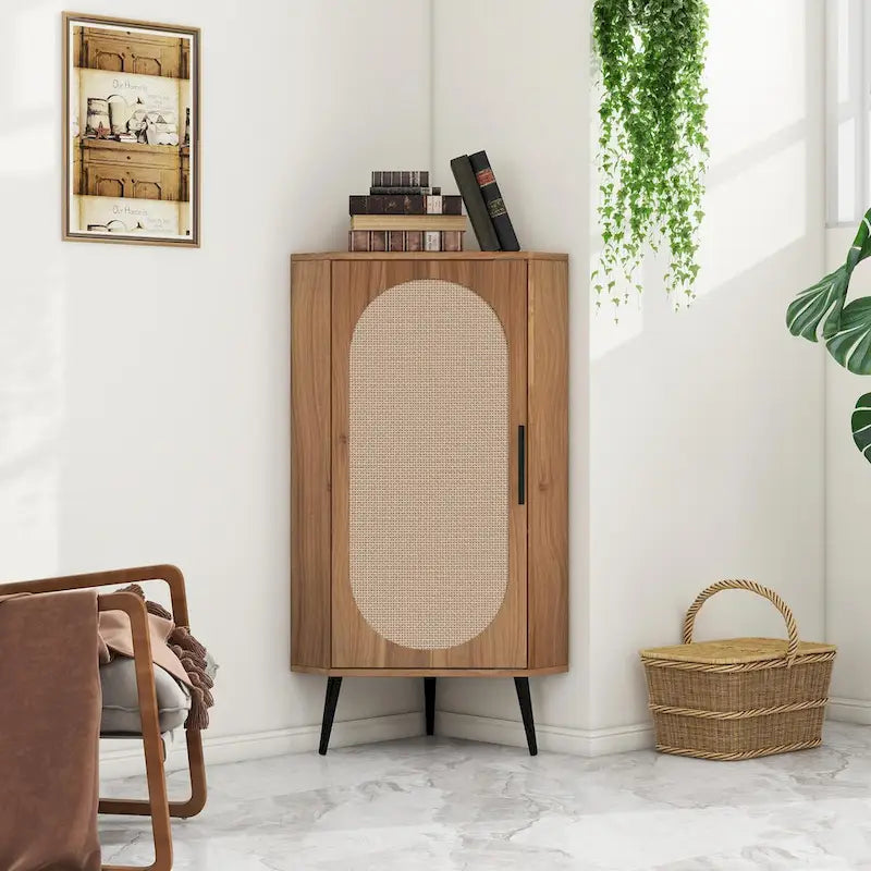 Meuble d'angle, porte en rotin, tables d'angle autoportantes pour petits espaces, étagère d'angle pour salon, cuisine, chambre