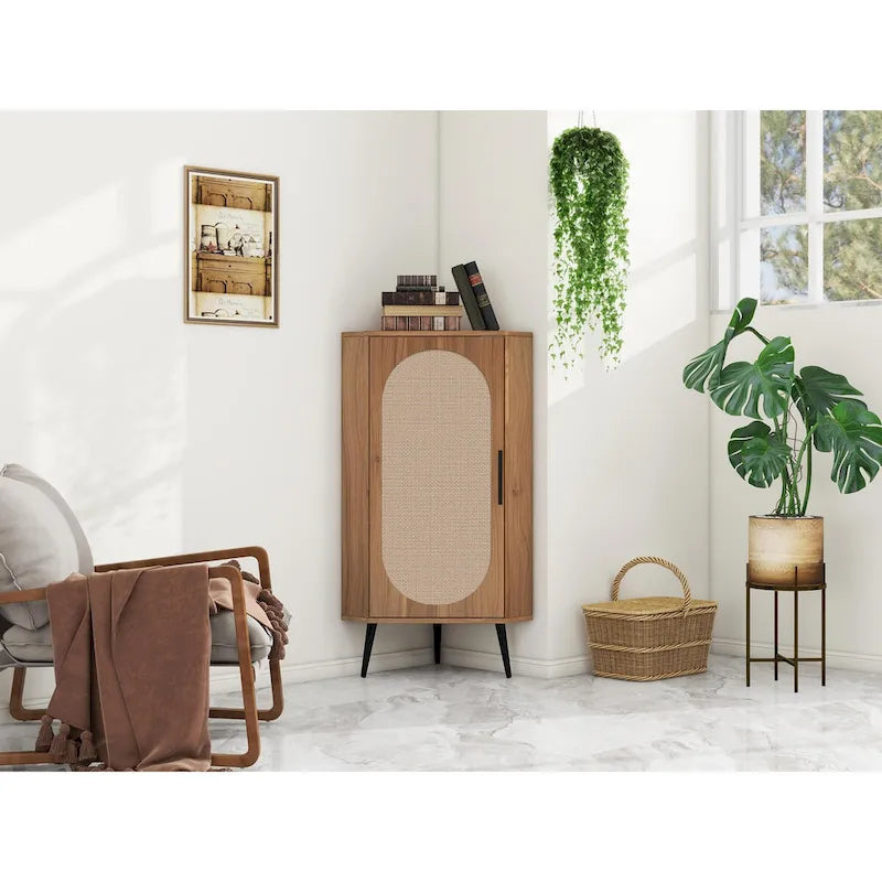 Meuble d'angle, porte en rotin, tables d'angle autoportantes pour petits espaces, étagère d'angle pour salon, cuisine, chambre