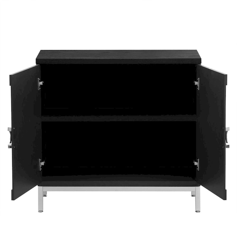 Meuble d'appoint avec placage en bois massif et piètement en métal - 34L x 15.5l x 31.9H