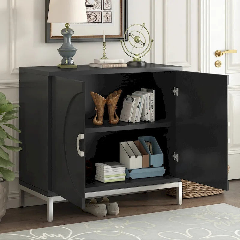 Meuble d'appoint avec placage en bois massif et piètement en métal - 34L x 15.5l x 31.9H