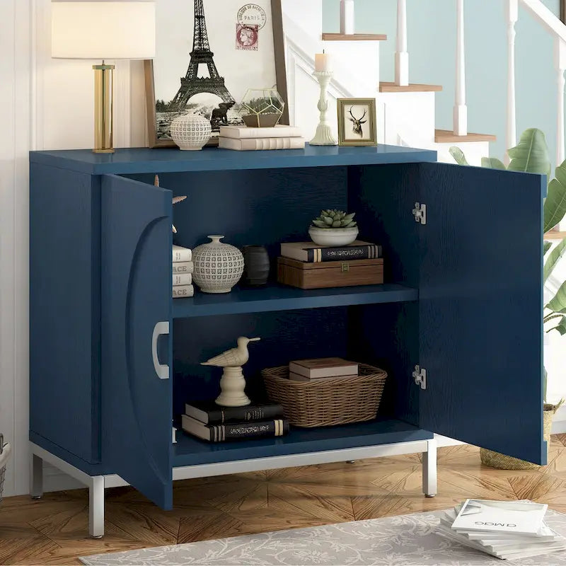 Meuble d'appoint avec placage en bois massif et piètement en métal - 34L x 15.5l x 31.9H