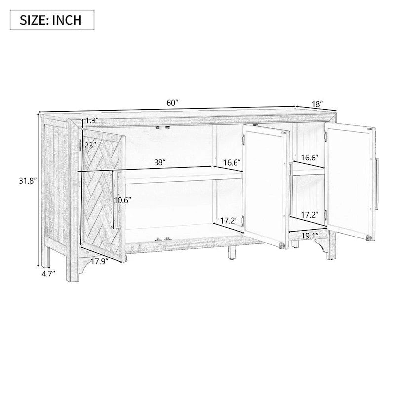 Meuble de rangement polyvalent avec placage MDF+Pin, étagères réglables, adapté