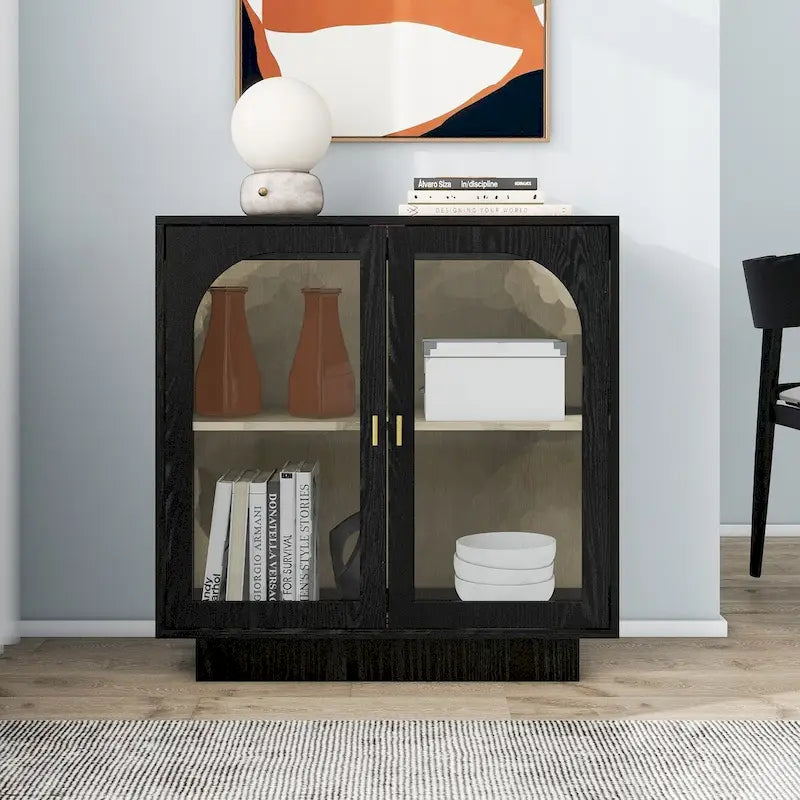2 meubles de rangement avec portes vitrées pour le salon, la salle à manger et le bureau