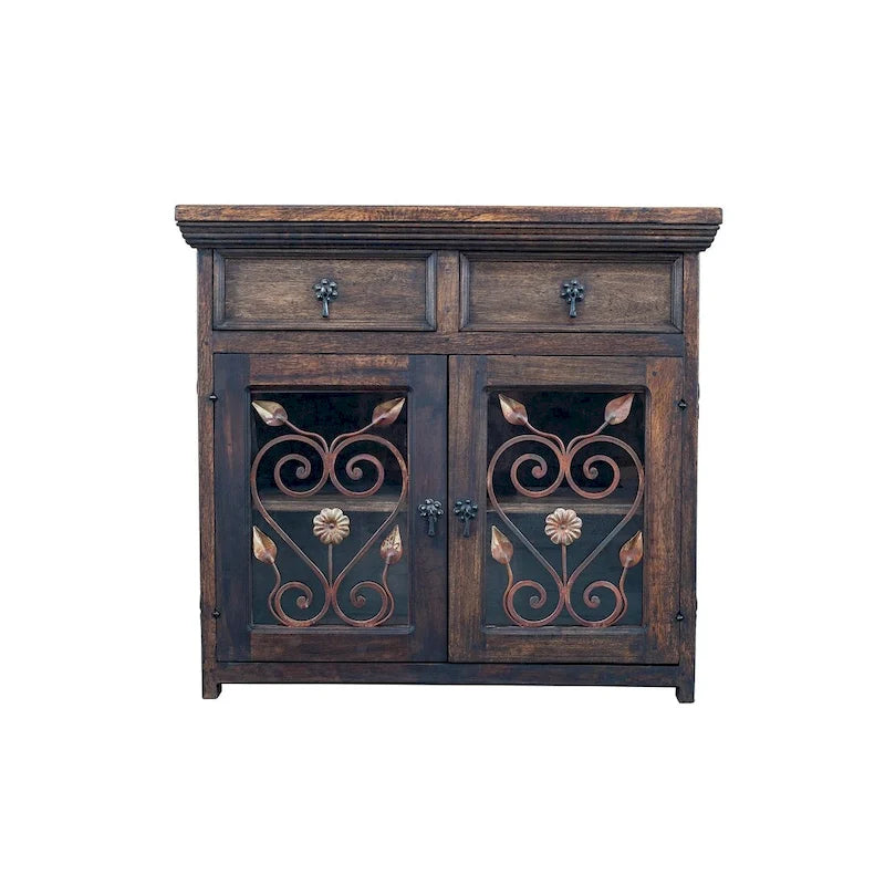 Buffet et vaisselier artisanaux en bois de grange récupéré massif et ferronnerie 39 de large - S/O