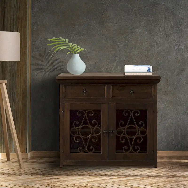 Buffet et vaisselier artisanaux en bois de grange récupéré massif et ferronnerie 39 de large - S/O
