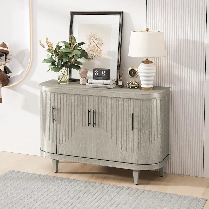 Bahut incurvé moderne Meuble de rangement en bois avec 4 portes et étagères réglables