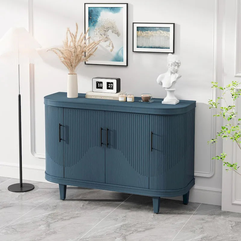 Bahut incurvé moderne Meuble de rangement en bois avec 4 portes et étagères réglables