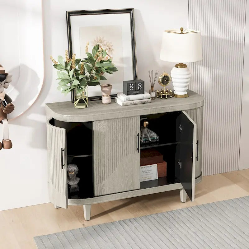 Bahut incurvé moderne Meuble de rangement en bois avec 4 portes et étagères réglables