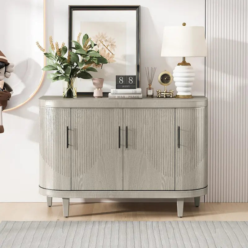 Bahut incurvé moderne Meuble de rangement en bois avec 4 portes et étagères réglables