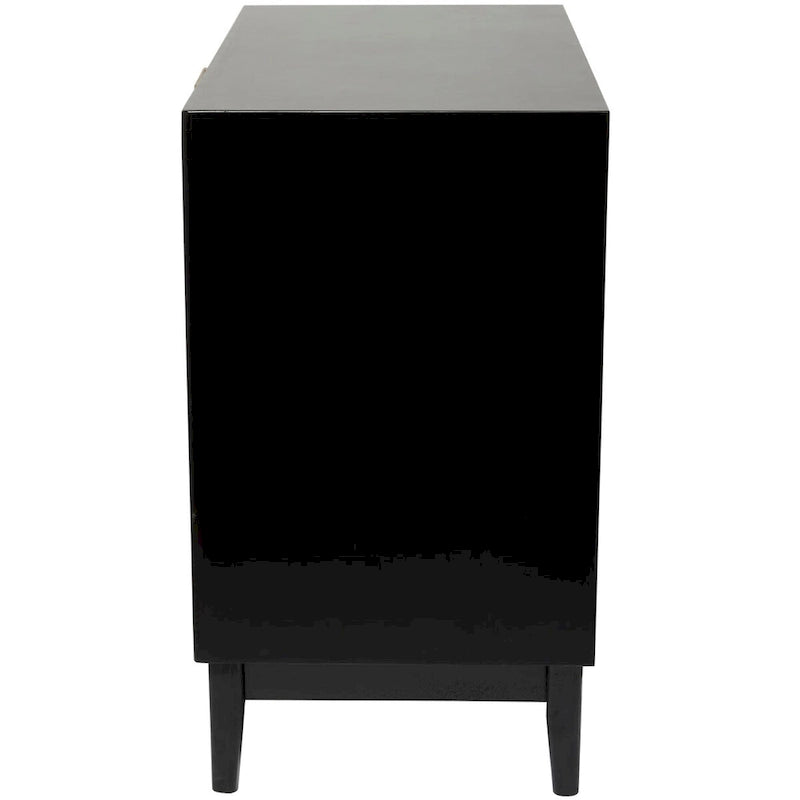 Mini-commode en bois à 3 tiroirs avec façade en rotin et poignées dorées - Marron clair ou noir - Roche River Decor