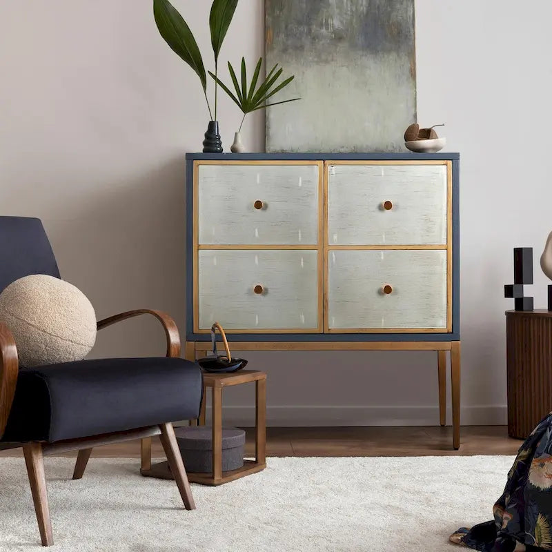 Delcey Meuble d'appoint moderne du milieu du siècle à 2 portes Buffet Brossé Laiton Étagère de rangement pour Salon/Salle à manger