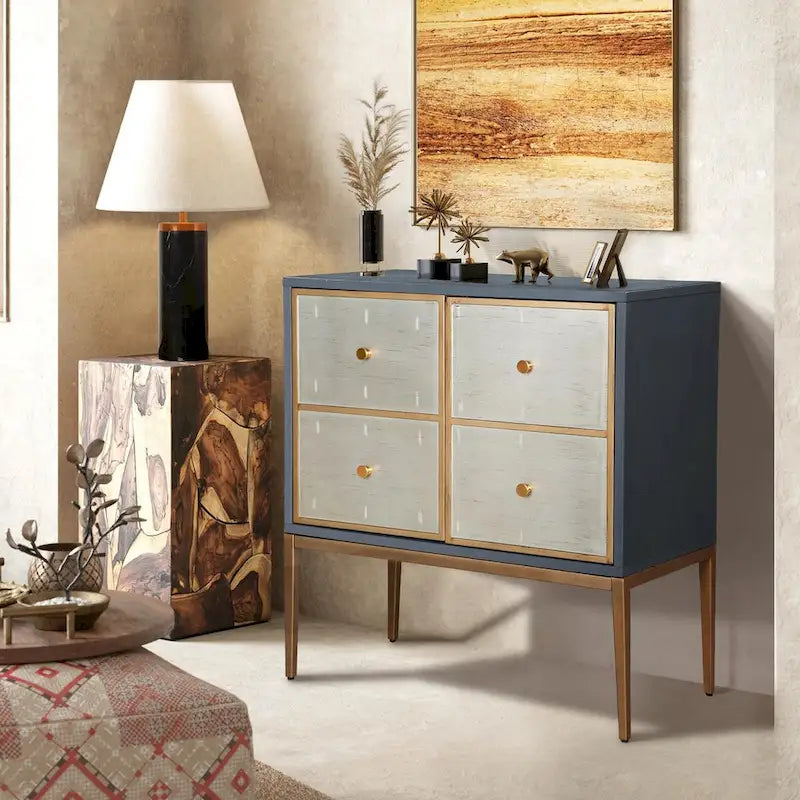 Delcey Meuble d'appoint moderne du milieu du siècle à 2 portes Buffet Brossé Laiton Étagère de rangement pour Salon/Salle à manger