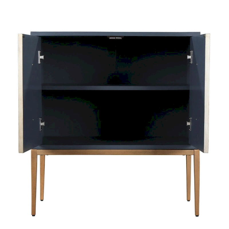 Delcey Meuble d'appoint moderne du milieu du siècle à 2 portes Buffet Brossé Laiton Étagère de rangement pour Salon/Salle à manger