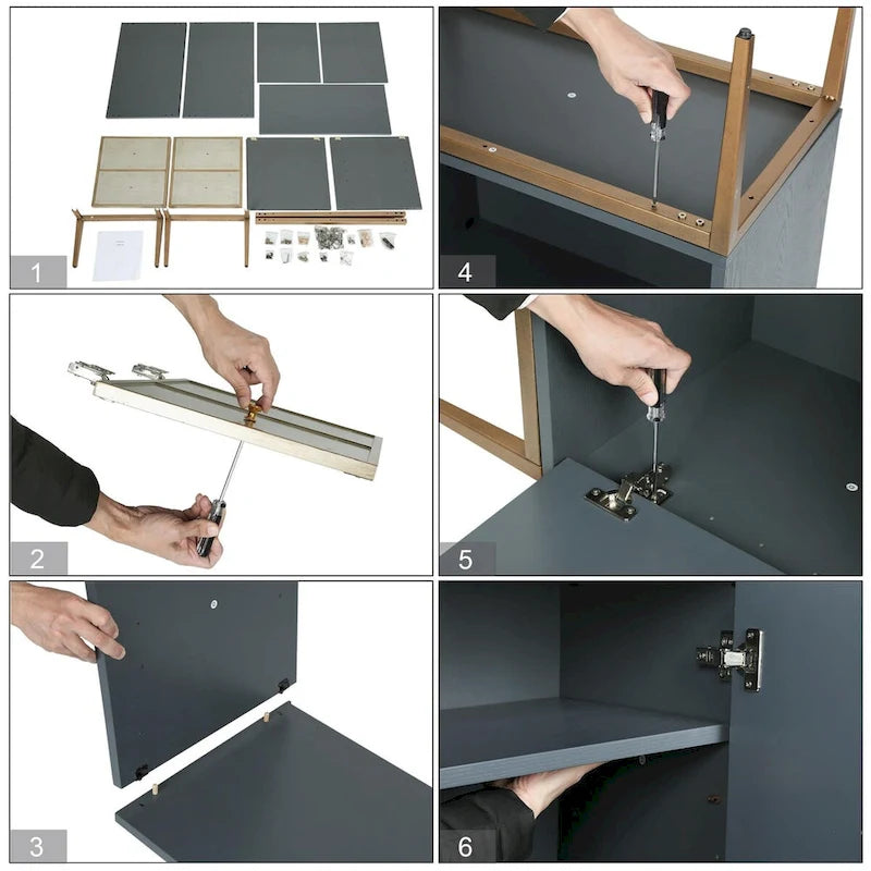 Delcey Meuble d'appoint moderne du milieu du siècle à 2 portes Buffet Brossé Laiton Étagère de rangement pour Salon/Salle à manger