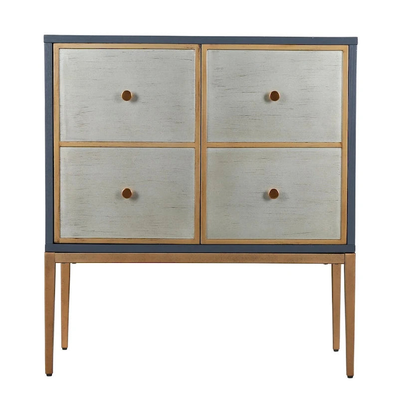 Delcey Meuble d'appoint moderne du milieu du siècle à 2 portes Buffet Brossé Laiton Étagère de rangement pour Salon/Salle à manger