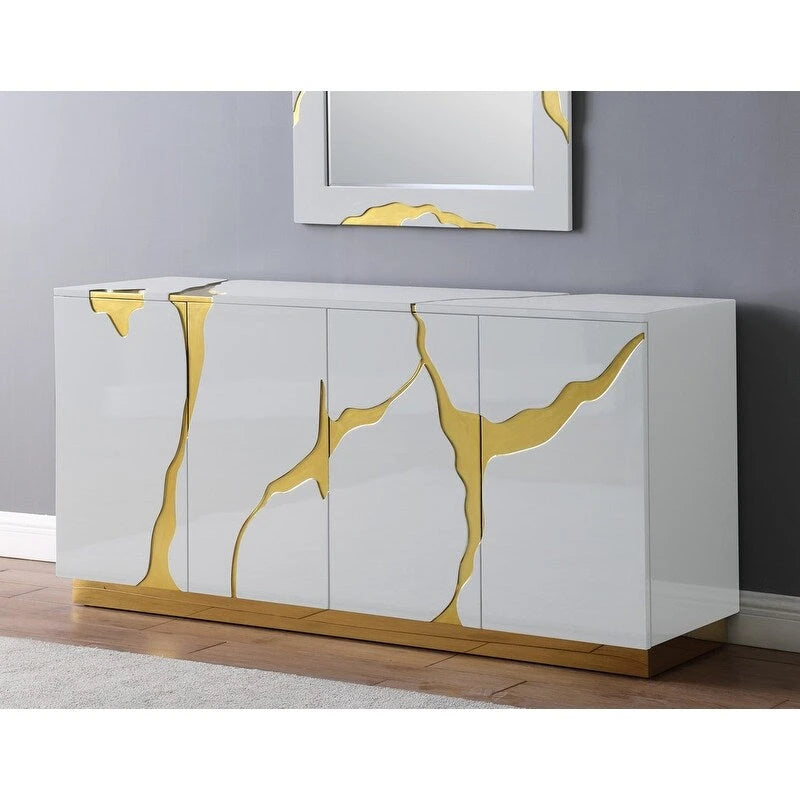 Buffet 4 portes en peuplier laqué de 66 pouces Best Master Furniture avec étagères réglables