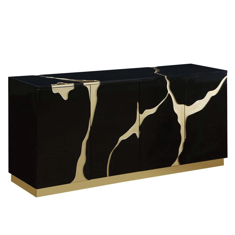Buffet 4 portes en peuplier laqué de 66 pouces Best Master Furniture avec étagères réglables