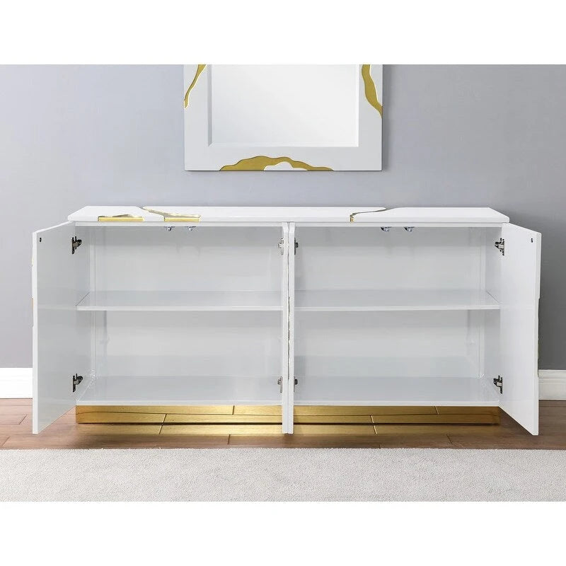 Buffet 4 portes en peuplier laqué de 66 pouces Best Master Furniture avec étagères réglables