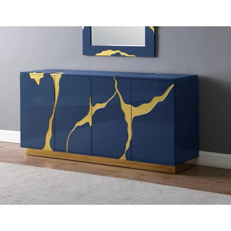 Buffet 4 portes en peuplier laqué de 66 pouces Best Master Furniture avec étagères réglables
