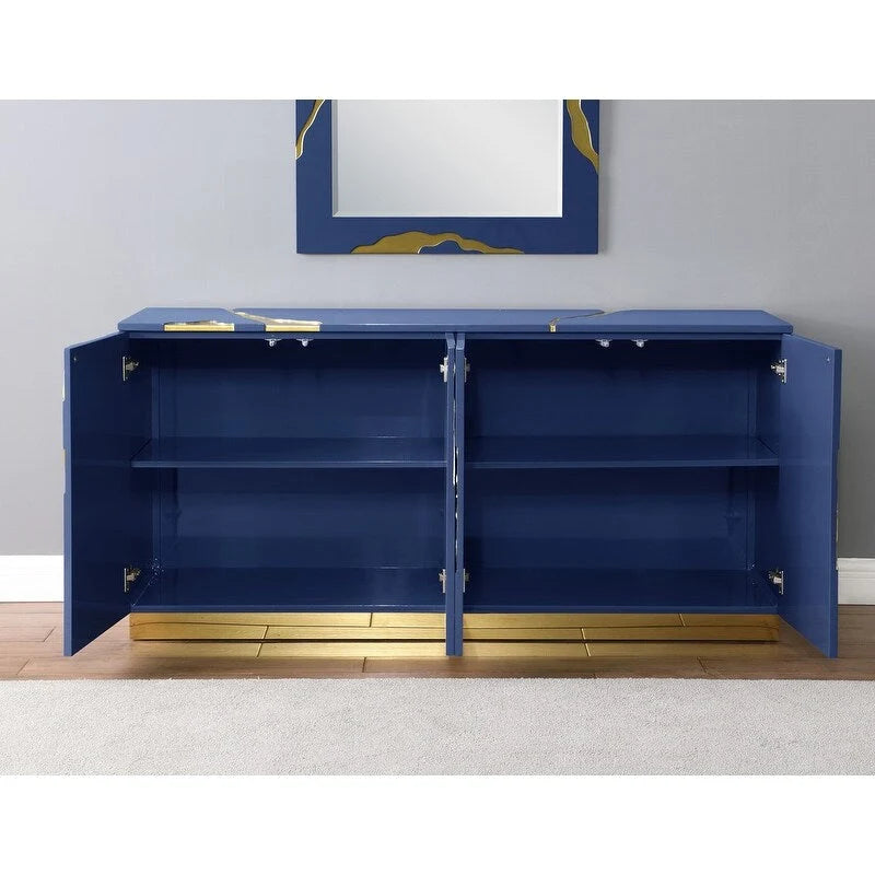 Buffet 4 portes en peuplier laqué de 66 pouces Best Master Furniture avec étagères réglables