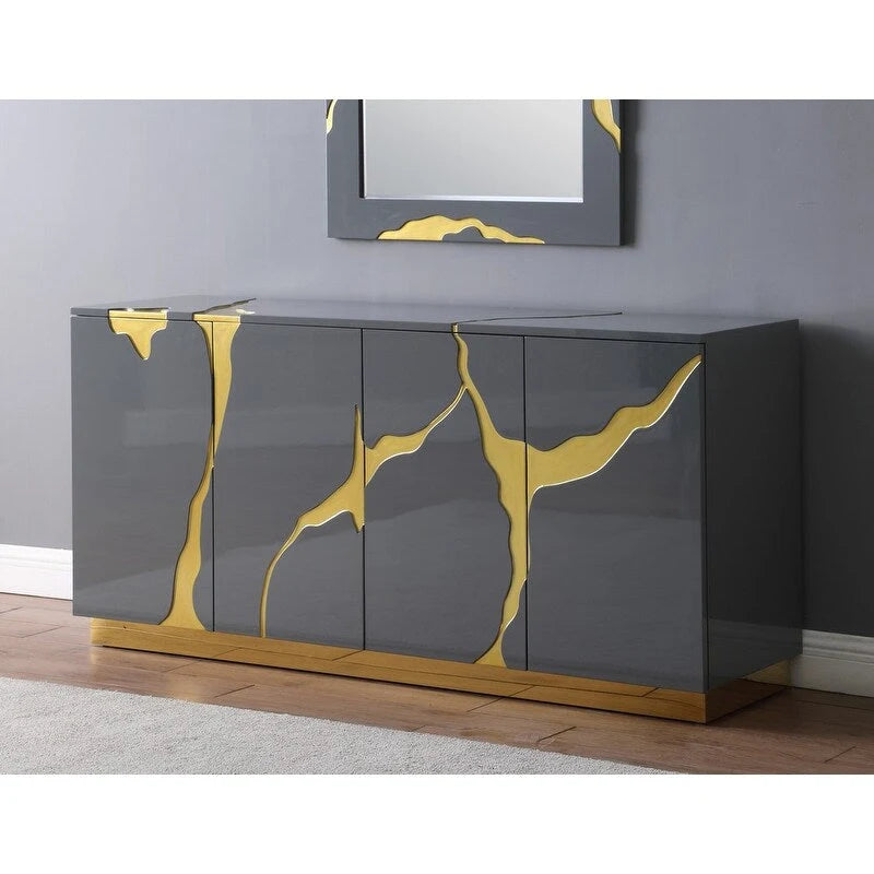 Buffet 4 portes en peuplier laqué de 66 pouces Best Master Furniture avec étagères réglables