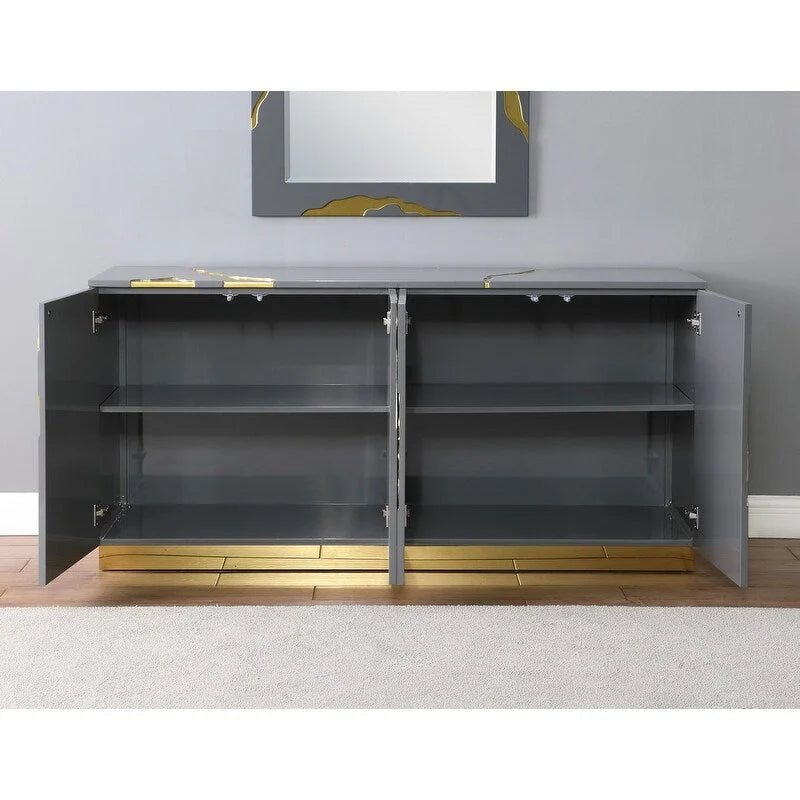 Buffet 4 portes en peuplier laqué de 66 pouces Best Master Furniture avec étagères réglables