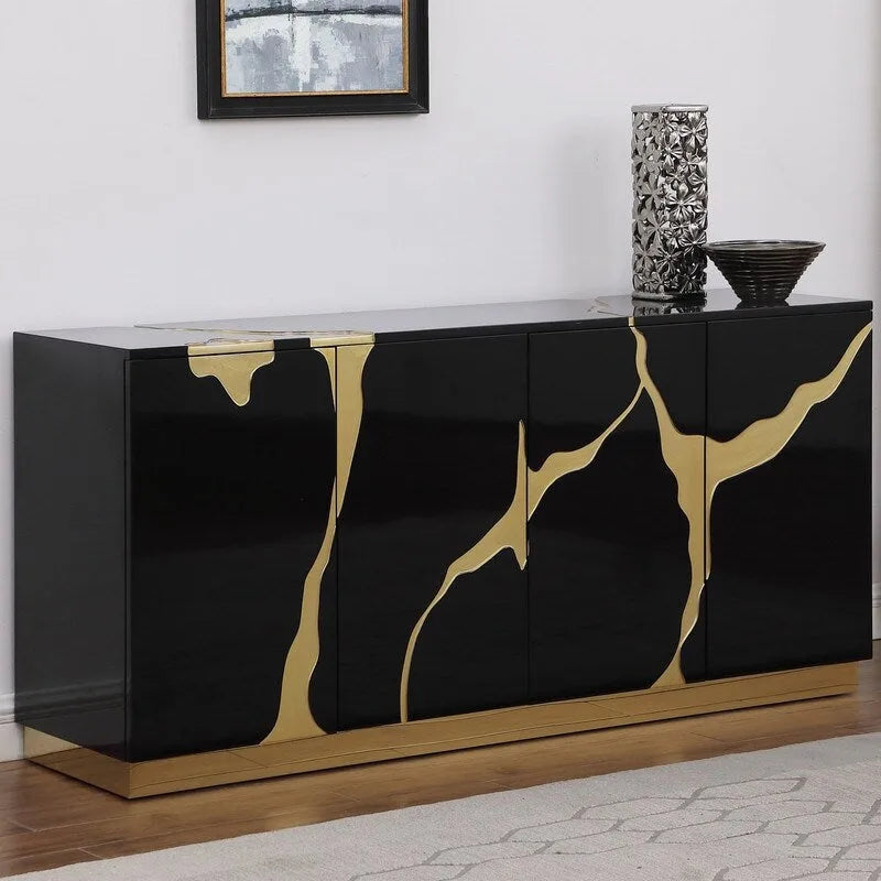 Buffet 4 portes en peuplier laqué de 66 pouces Best Master Furniture avec étagères réglables