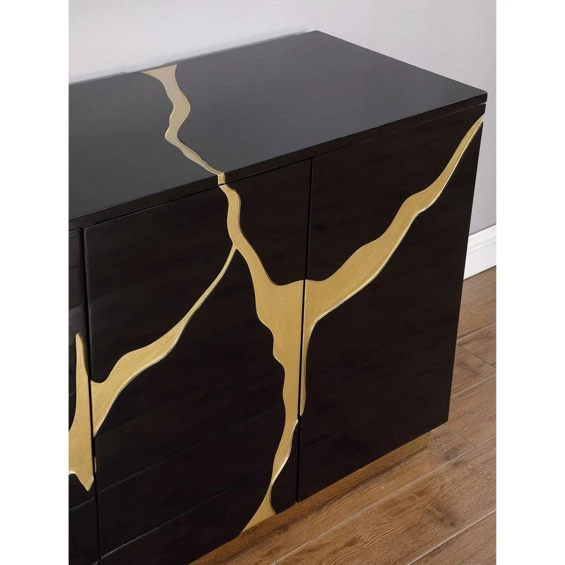 Buffet 4 portes en peuplier laqué de 66 pouces Best Master Furniture avec étagères réglables