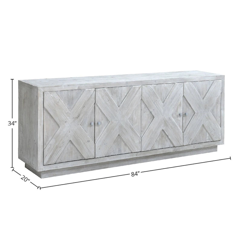 Buffet Addison 84 en pin recyclé sculpté, finition blanchie
