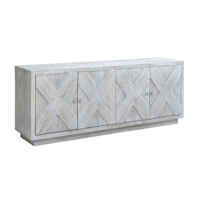 Buffet Addison 84 en pin recyclé sculpté, finition blanchie
