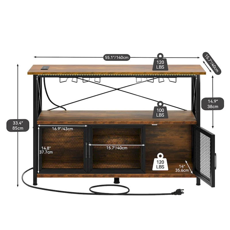 Moasis 55 Meuble Bar à Vin Industriel pour Café - 139,9 L x 39,9 W x 84,8 H centimètres