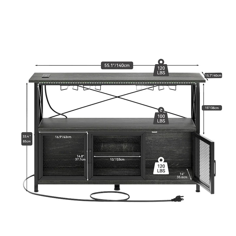 Moasis 55 Meuble Bar à Vin Industriel pour Café - 139,9 L x 39,9 W x 84,8 H centimètres